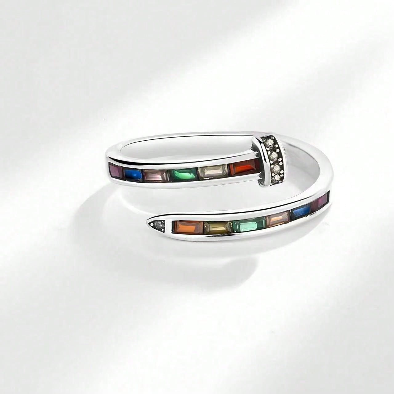 Rainbow Diamond Nail Ring Womens Small Zircon Open Ring High-end Versatile Index Ring