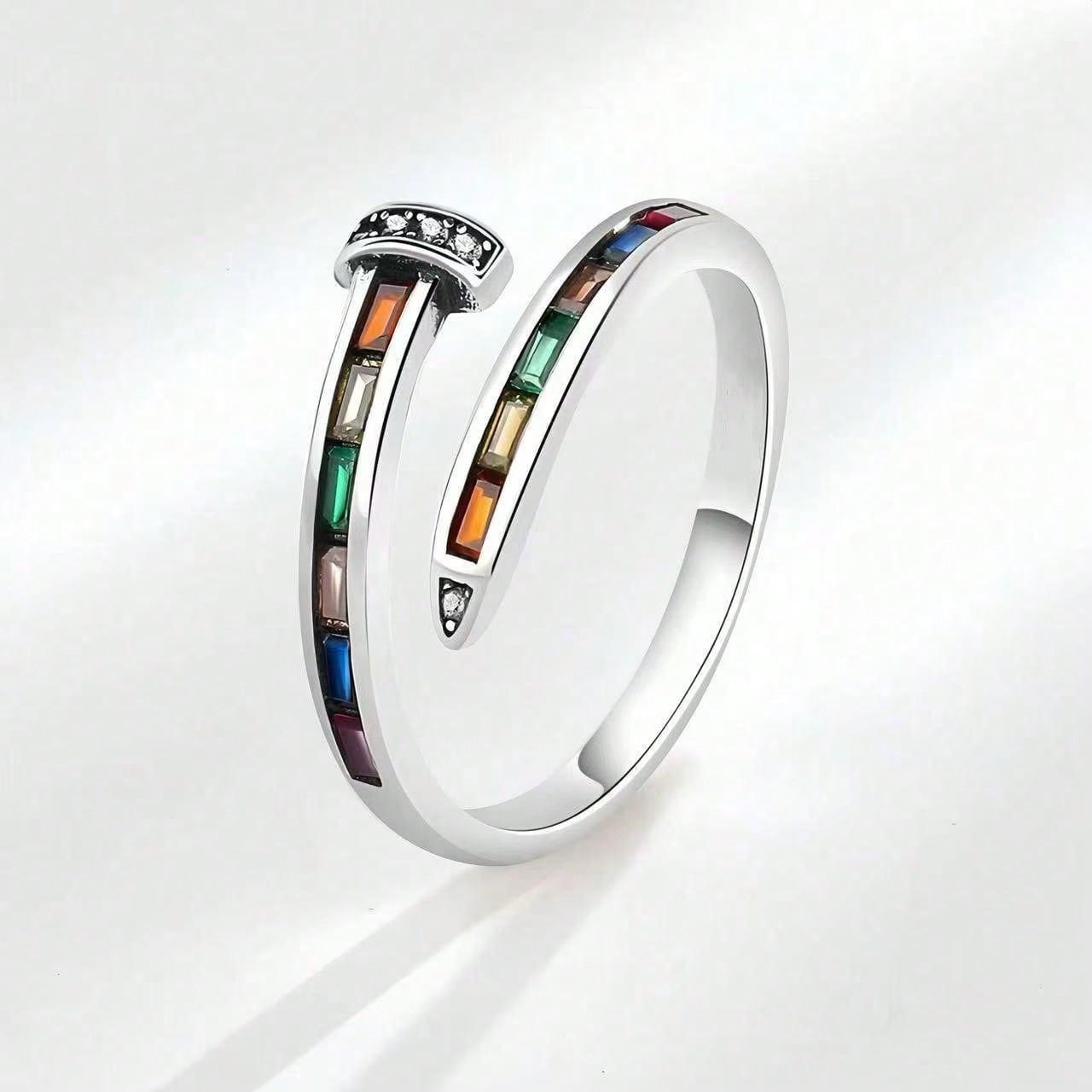 Rainbow Diamond Nail Ring Womens Small Zircon Open Ring High-end Versatile Index Ring