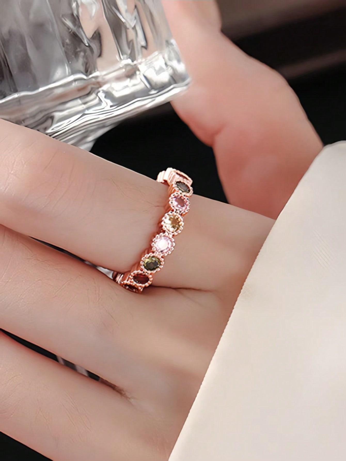 Ladys rainbow ring, unique design, adjustable ring, sweet and fashionable accessory, high-end quality ring