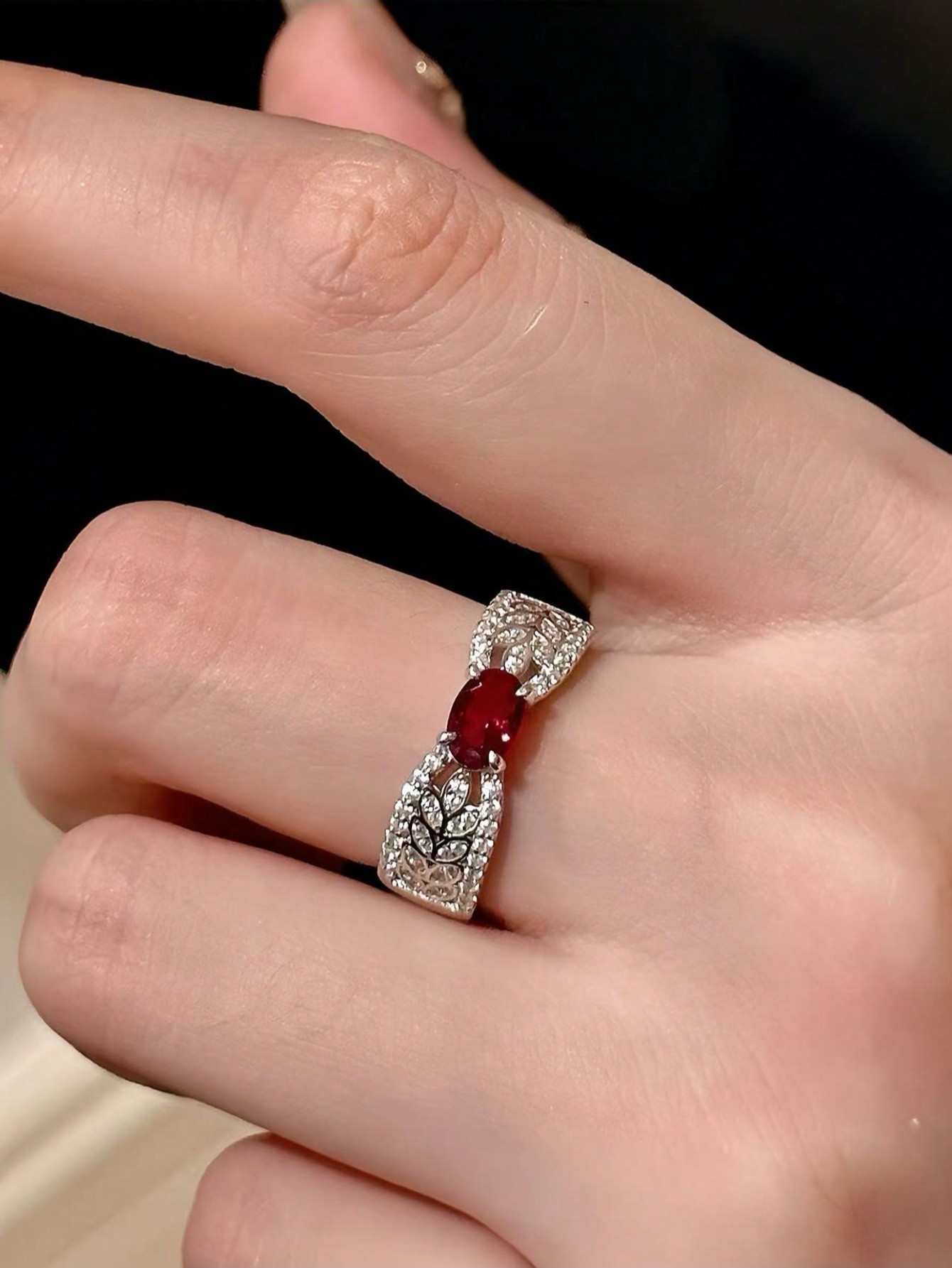 Retro court style wheat earring, set with diamonds and pigeon blood red gemstones, Valentines Day gift