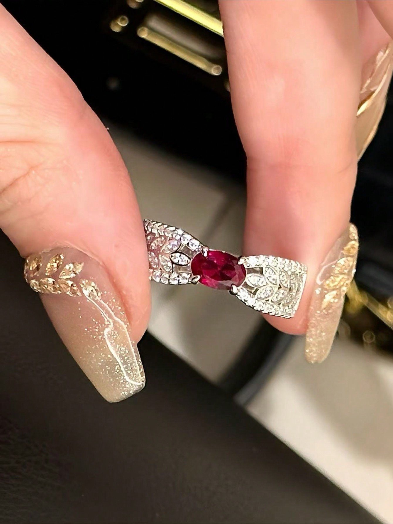Retro court style wheat earring, set with diamonds and pigeon blood red gemstones, Valentines Day gift