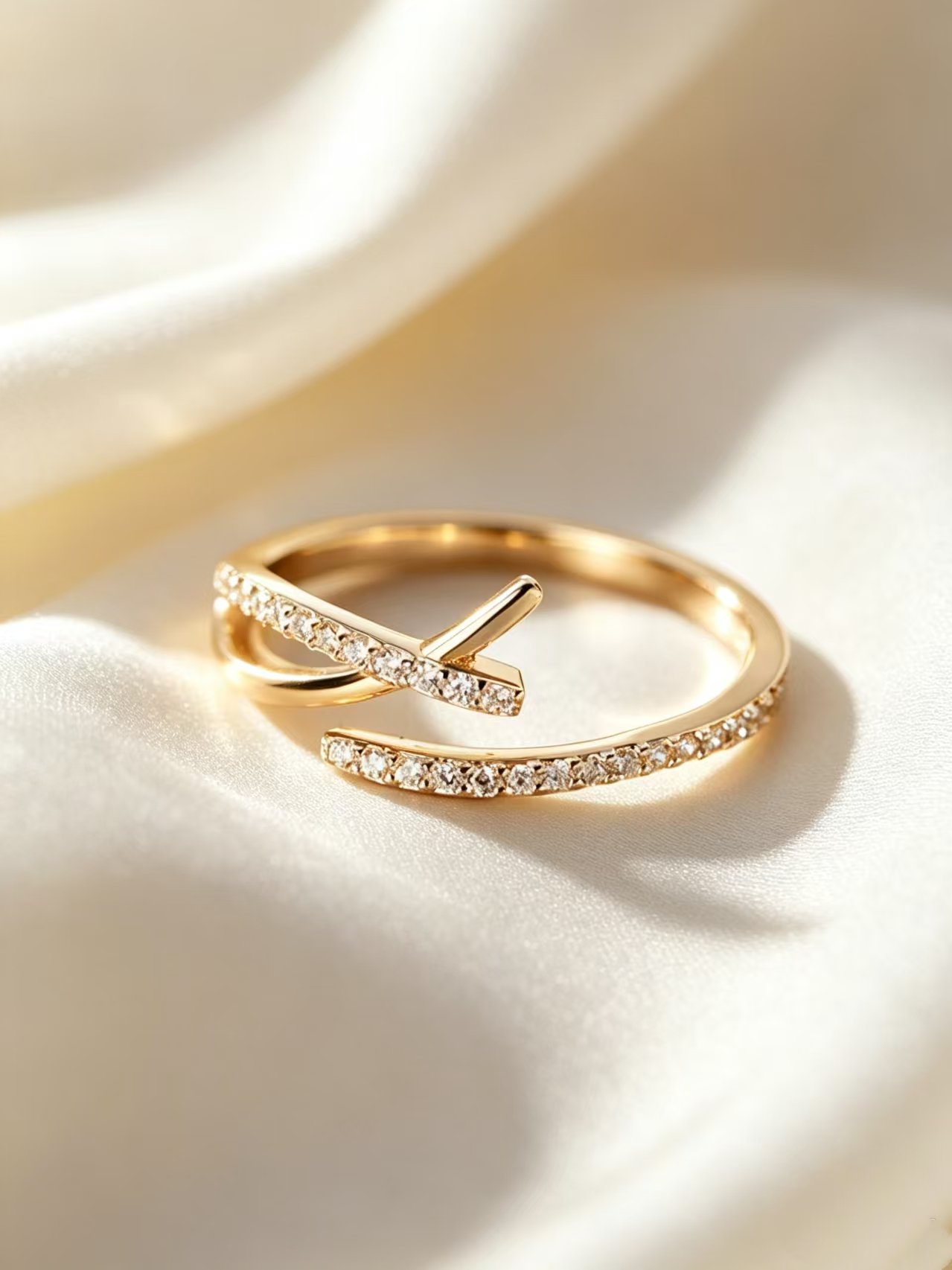 Simple and small-scale design, light luxury, double-layer opening, gold-plated ring, jewelry, gift, sparkle diamond line ring, womens style