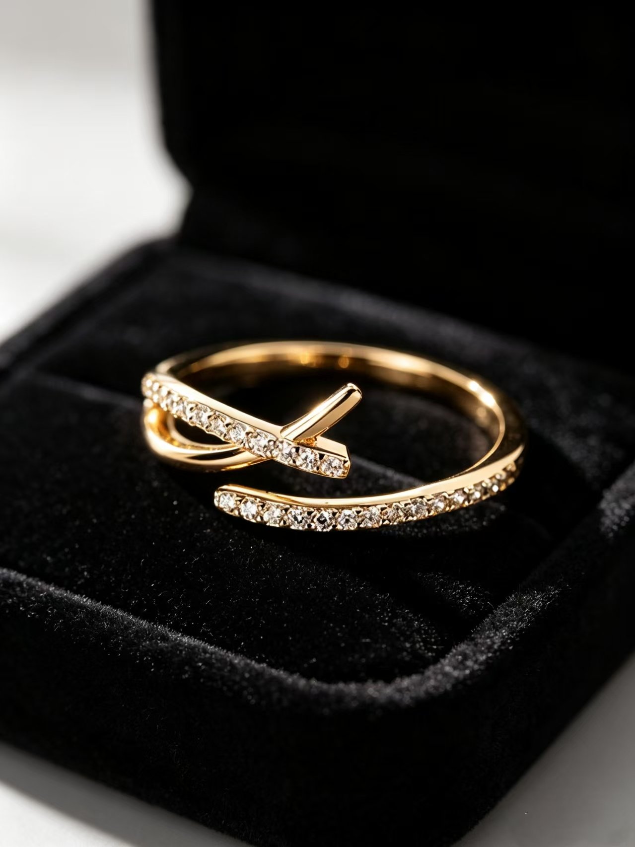 Simple and small-scale design, light luxury, double-layer opening, gold-plated ring, jewelry, gift, sparkle diamond line ring, womens style