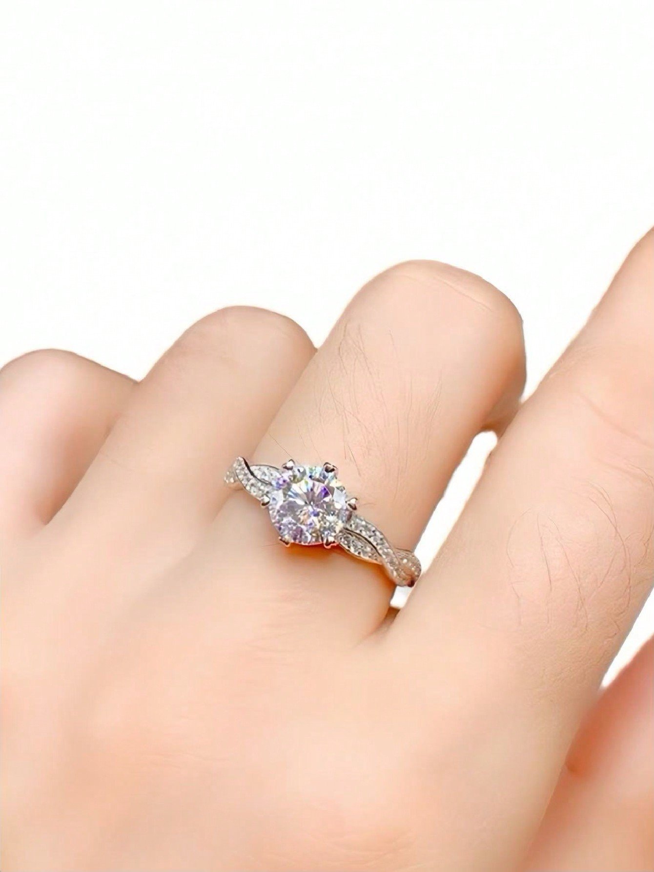 Luxury fashion electroplated silver six-prong and four-prong set womens ring, adjustable hand circumference