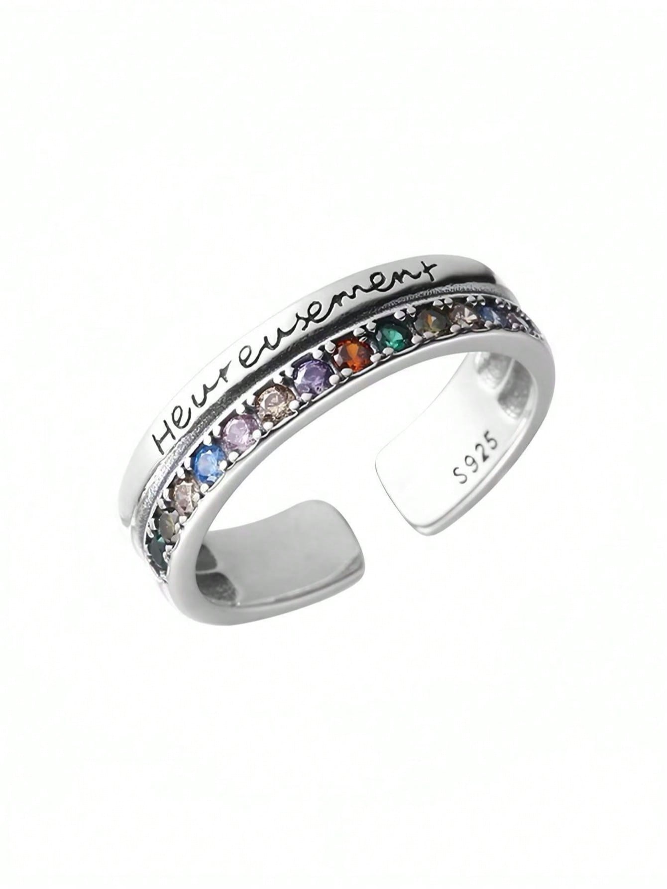 Retro double-layer colored zircon letter ring, fashionable jewelry, womens retro personality, universal for men and women, suitable for daily wear.