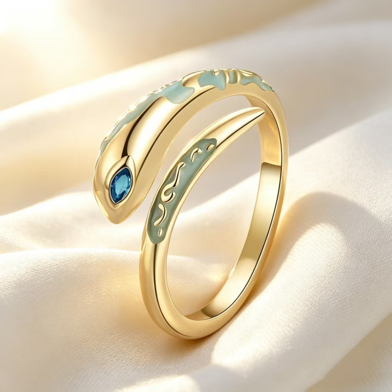 Punk Snake Shape Gold Plated Open Ring Neutral Hip Hop Fashion Personalized Thumb Bite Cool Couple Ring Suitable for Daily Dressing Gift