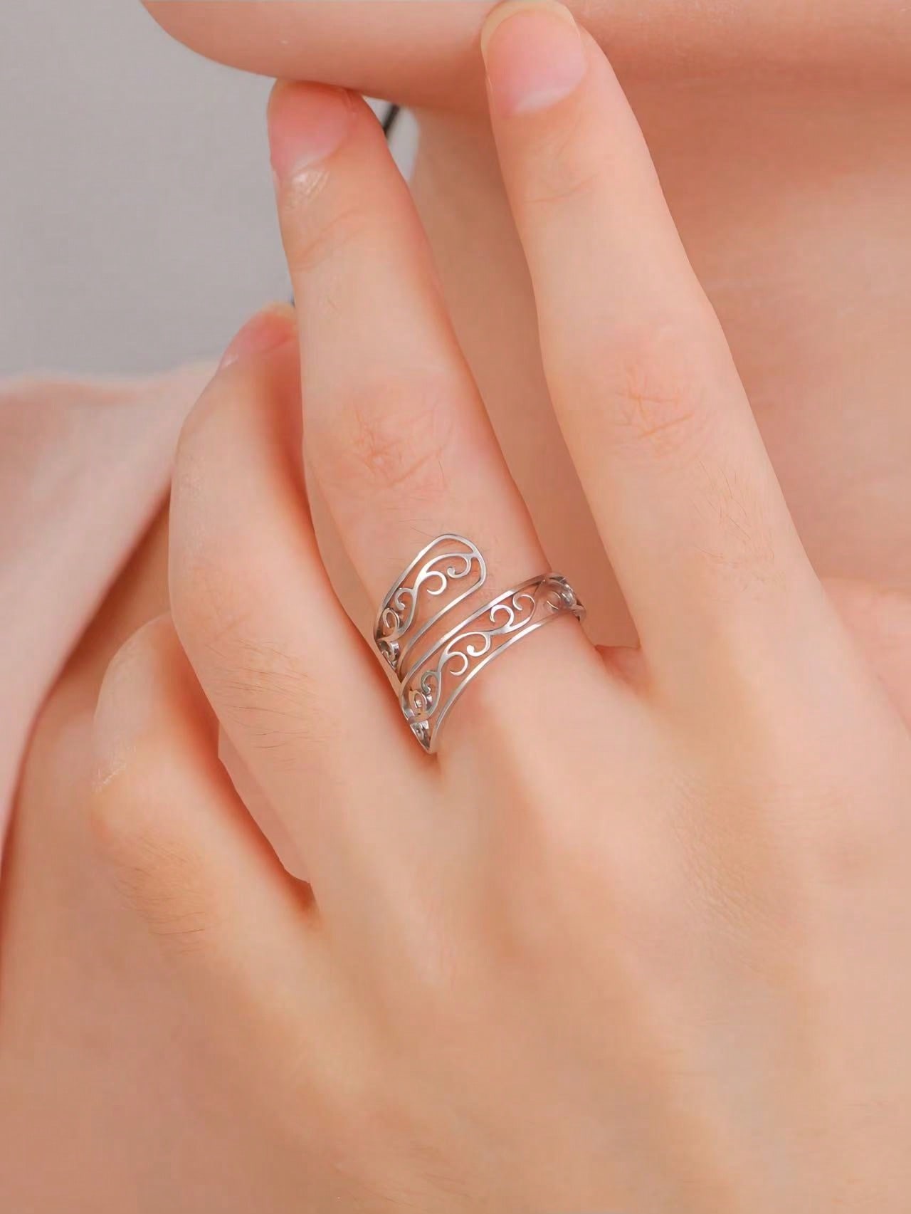 Delicate tree vine electroplated silver open adjustable ring Womens ring Suitable for gift