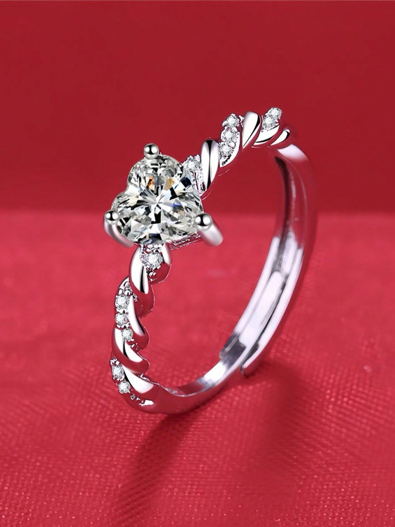 Simple Love Personalized Heart-Shaped Open Ring High-End Womens Proposal Ring Imitation Diamond Ring Gift