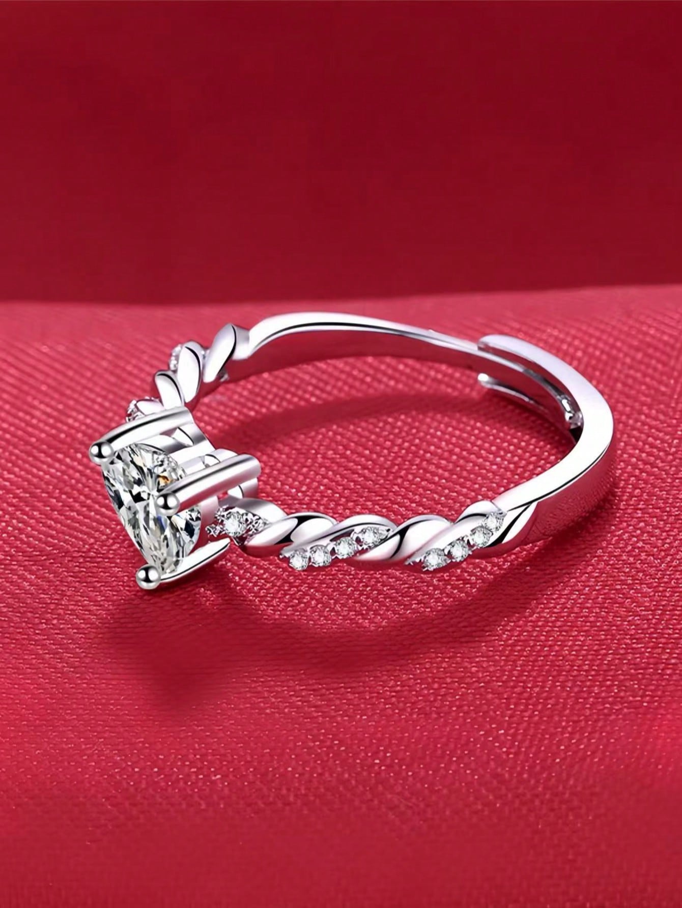 Simple Love Personalized Heart-Shaped Open Ring High-End Womens Proposal Ring Imitation Diamond Ring Gift