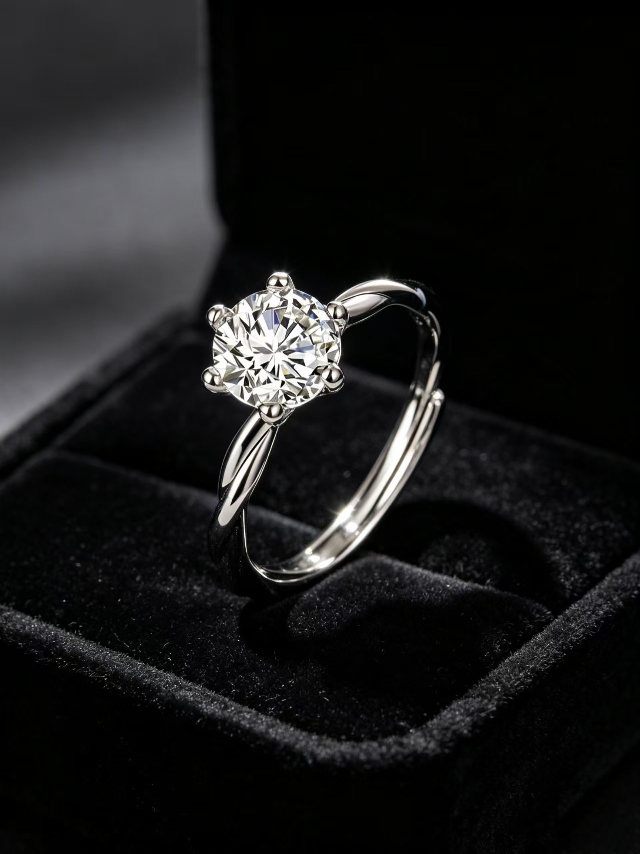 1-carat diamond ring, adjustable flower ring, Valentines Day gift