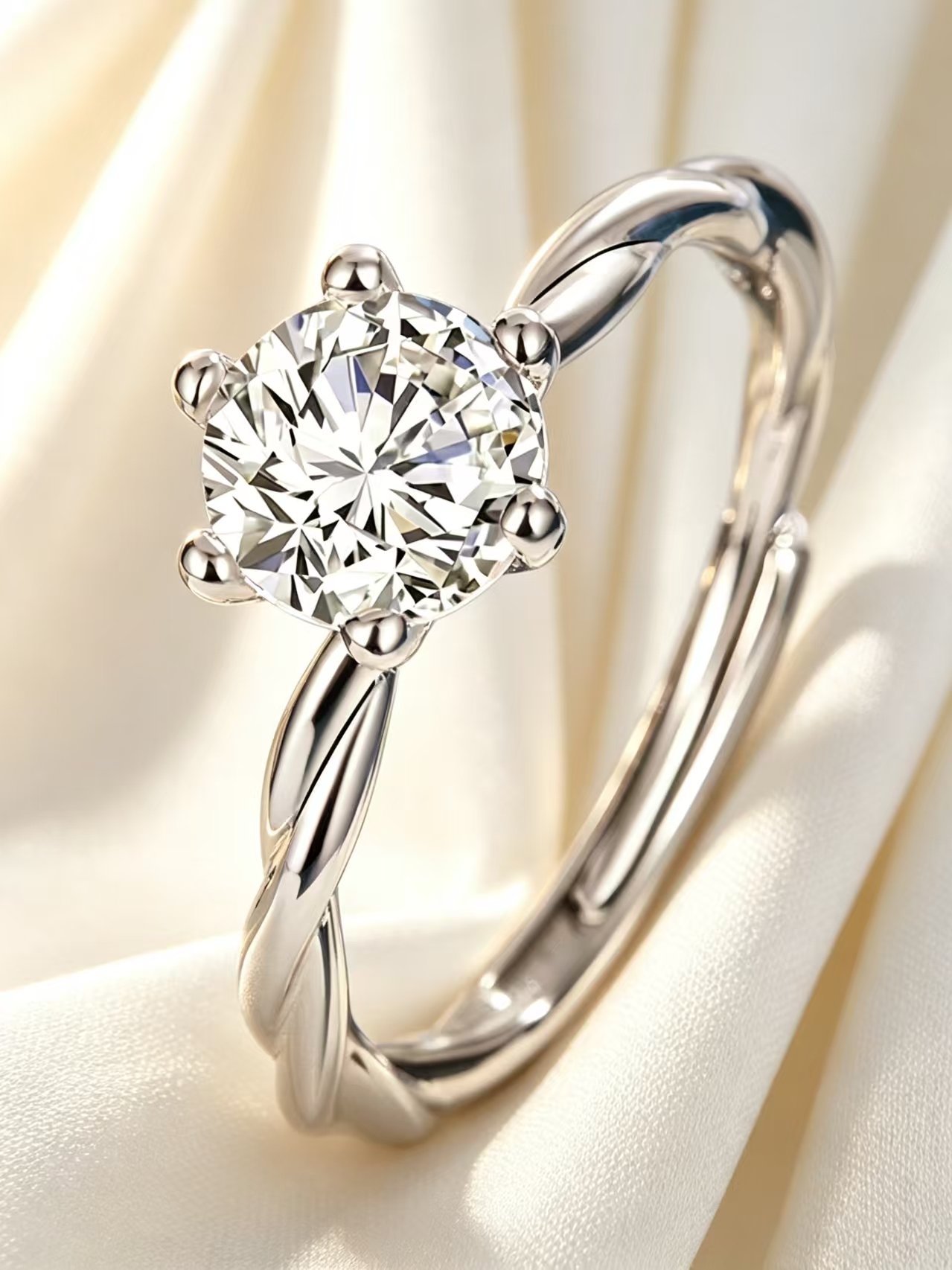 1-carat diamond ring, adjustable flower ring, Valentines Day gift