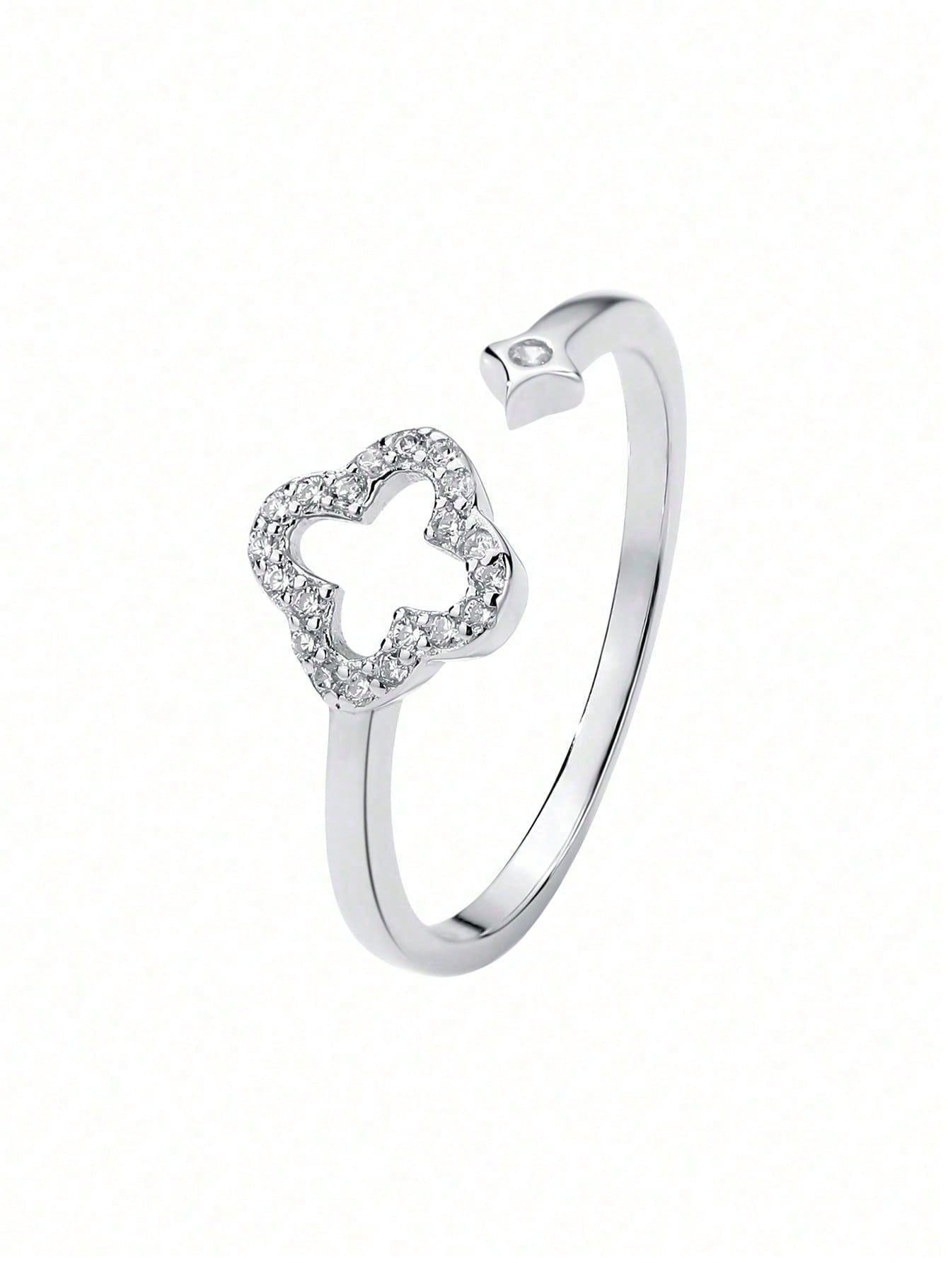 and unique cubic zirconia inlaid open four-leaf clover ring, suitable as a gift for women, also suitable for daily wear.