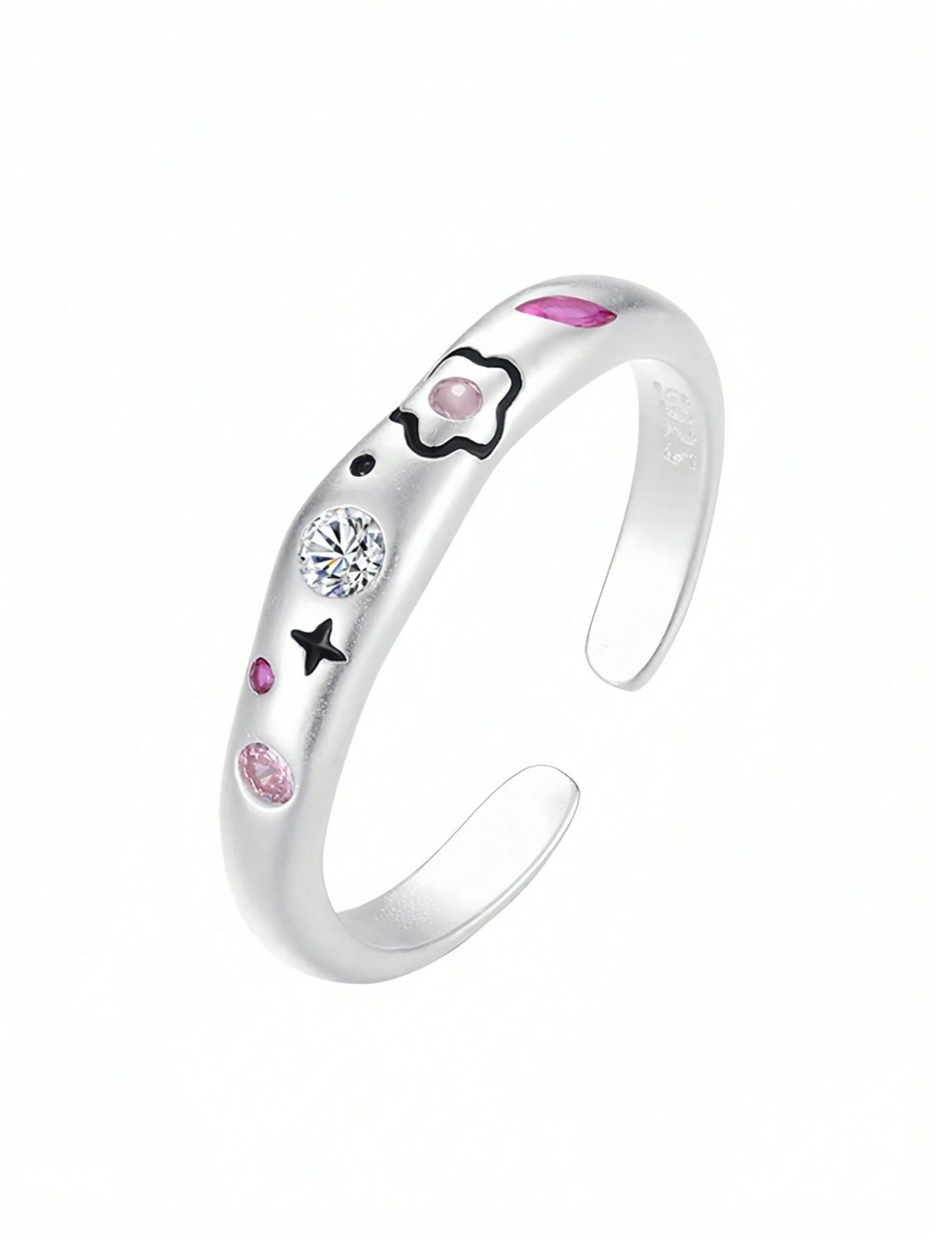 Matte powder diamond flower ring for women, small niche design, ins style, sweet, open, adjustable ring