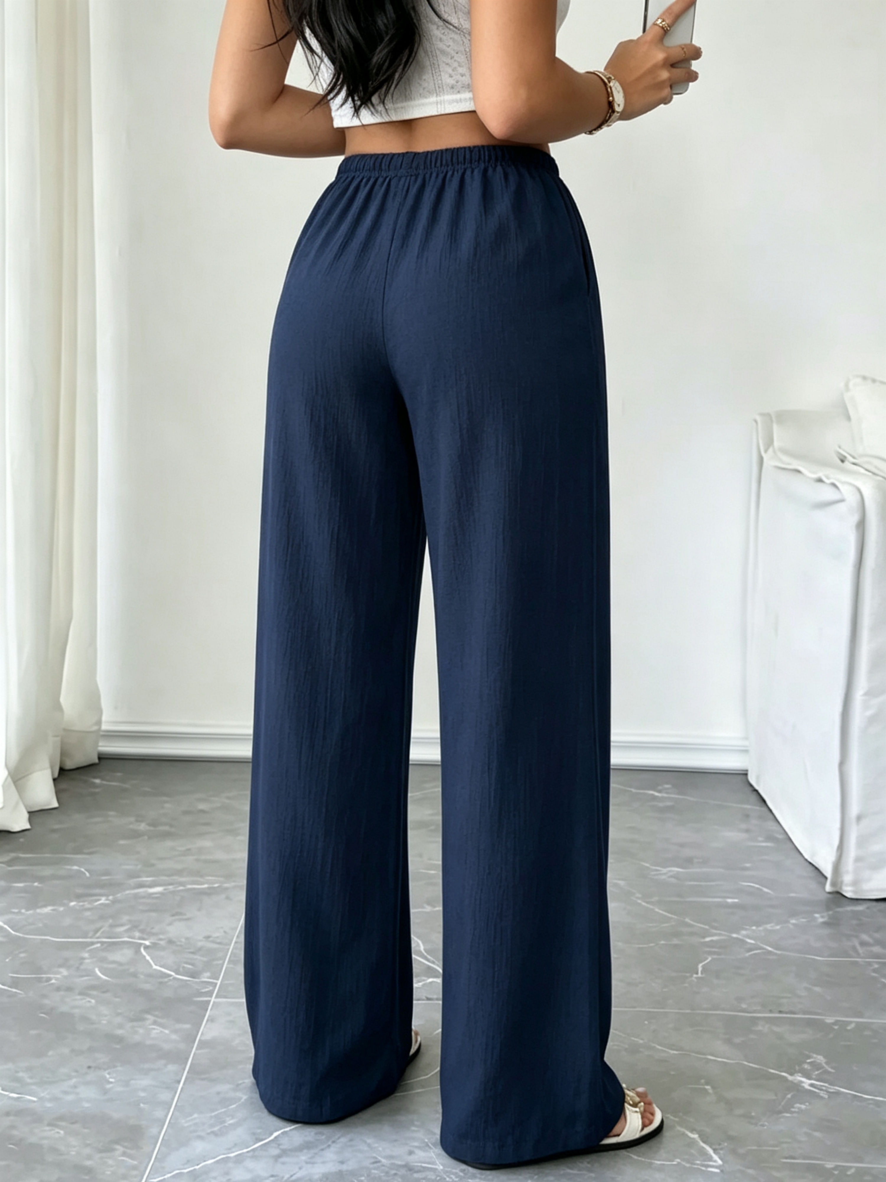 Black Solid Wide Leg Pants