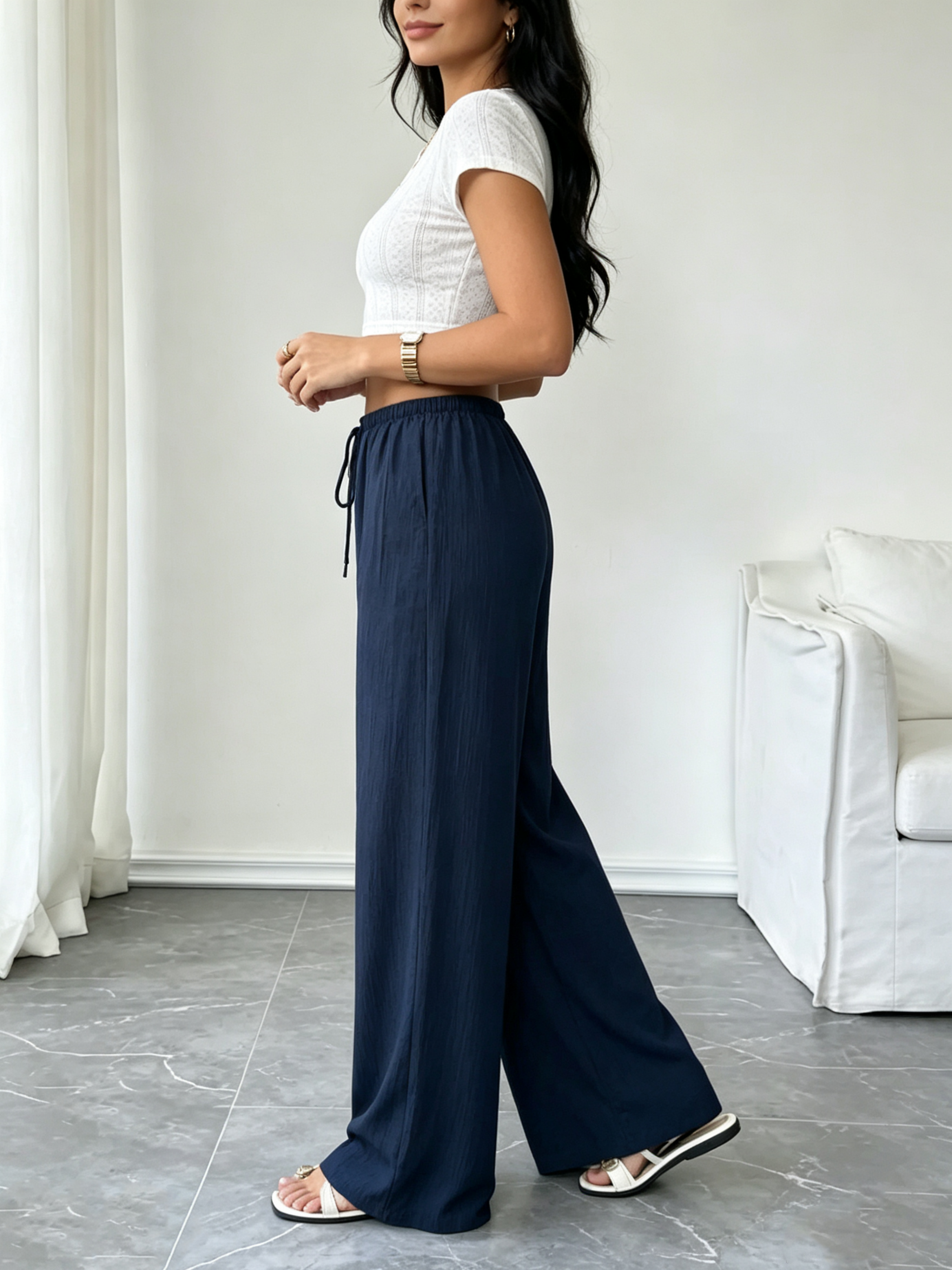 Black Solid Wide Leg Pants