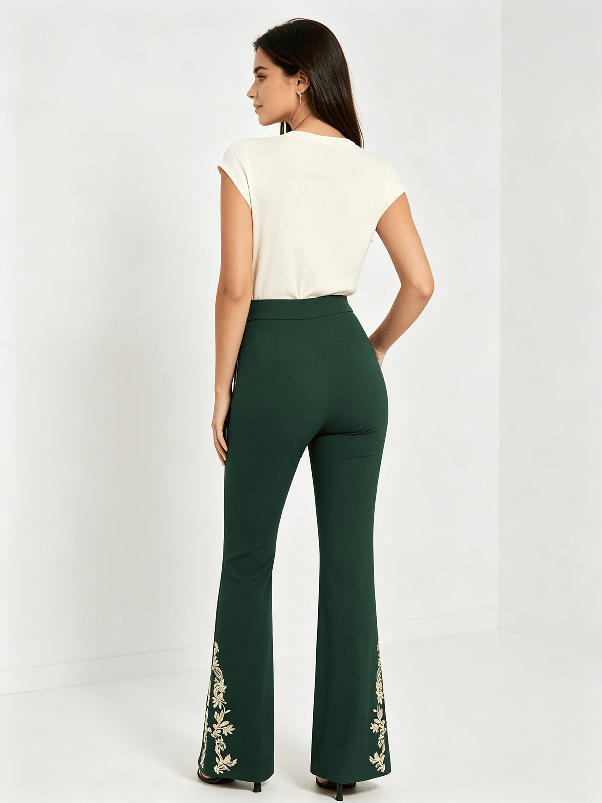 Dark Green Embroidered Skinny Trousers