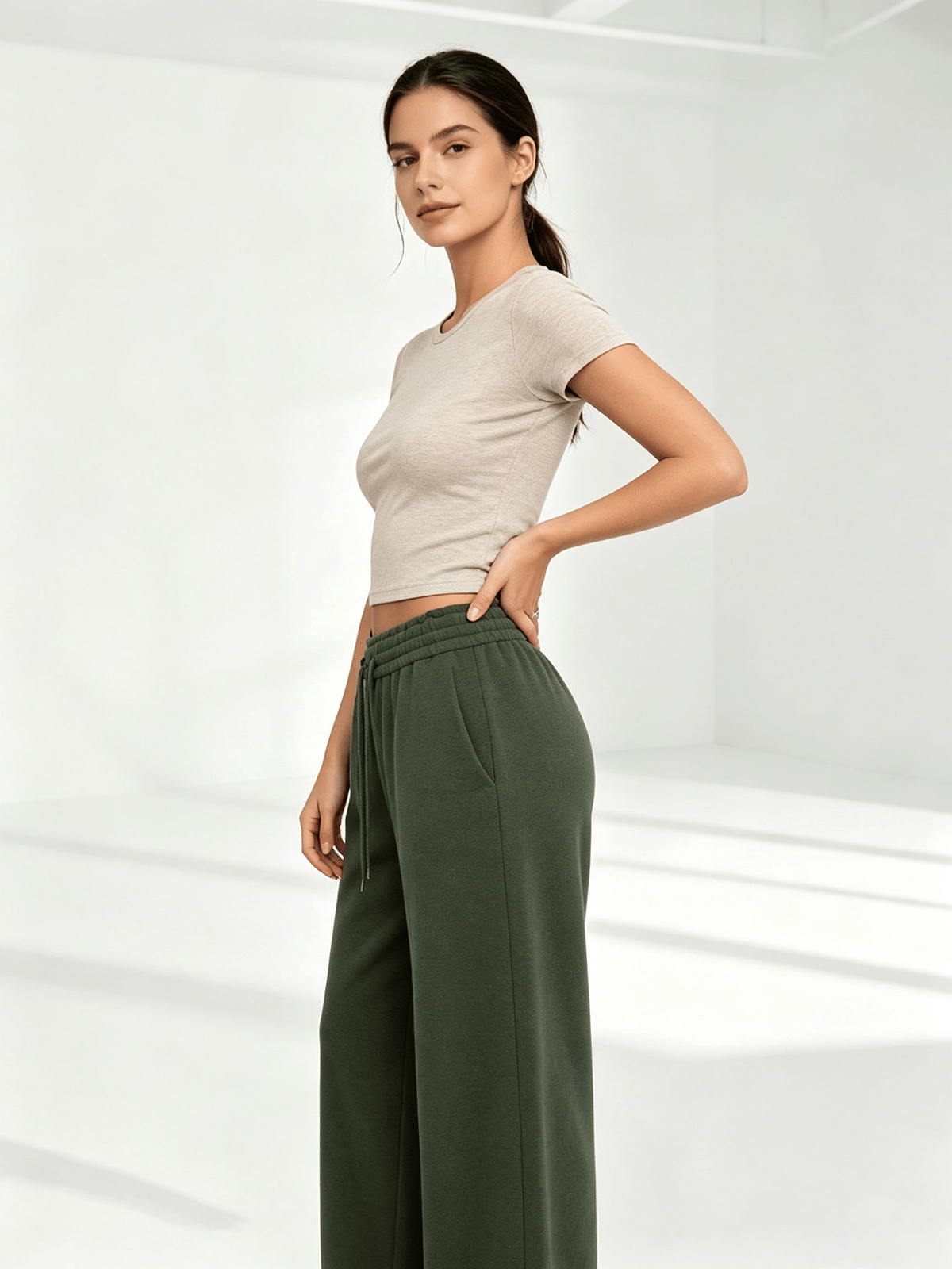 Olive Solid Relaxed Trousers