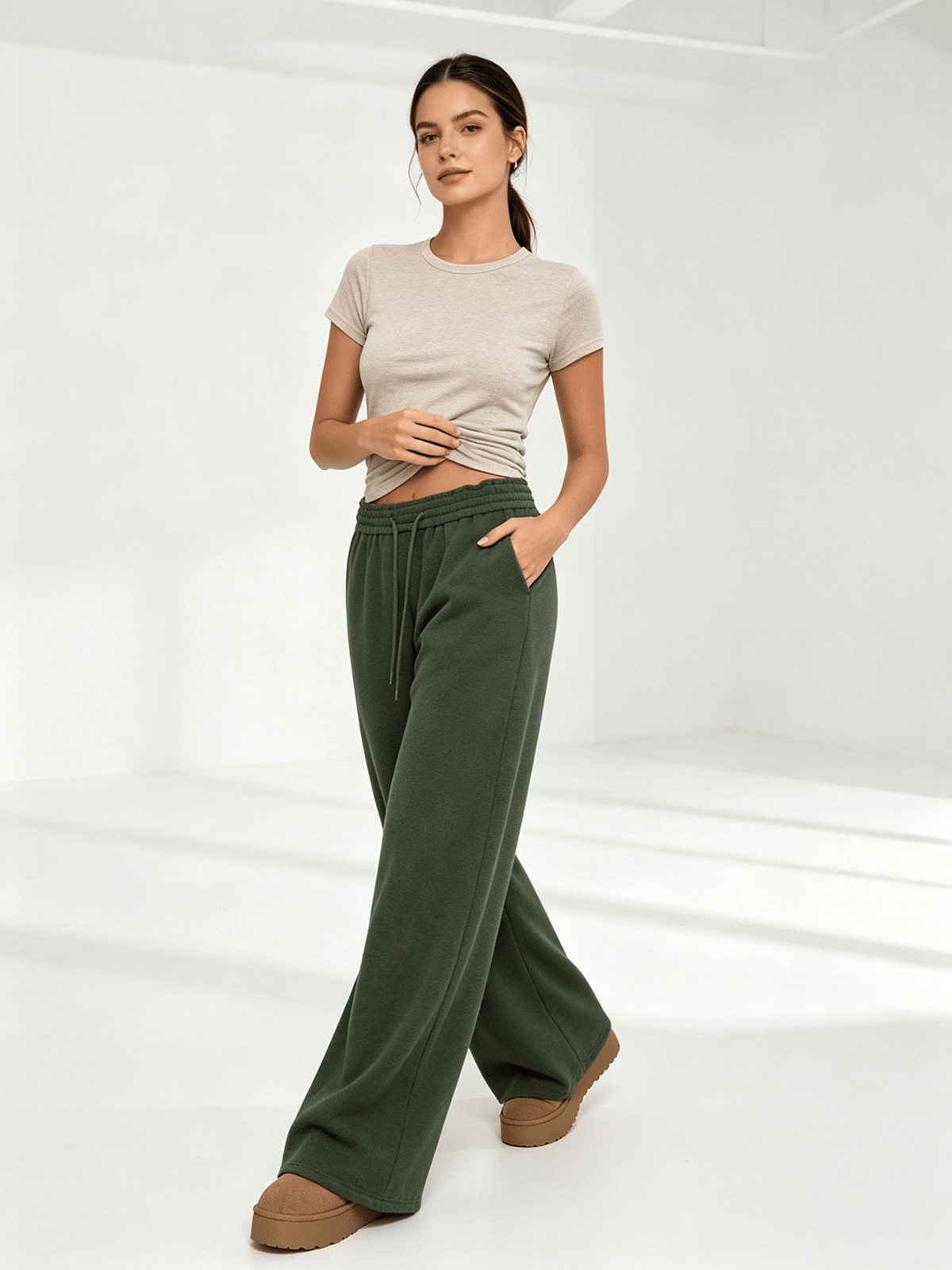 Olive Solid Relaxed Trousers
