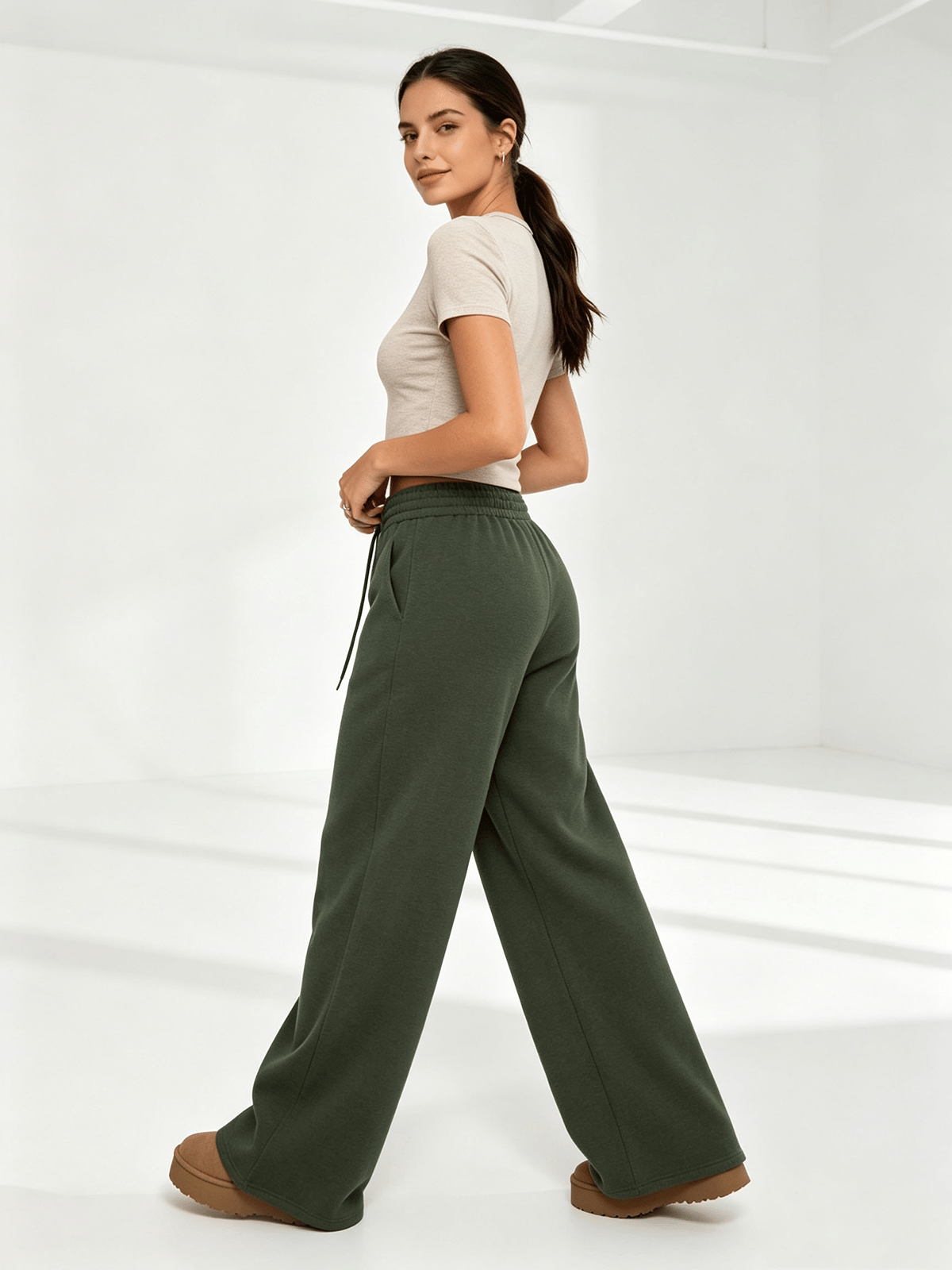 Olive Solid Relaxed Trousers