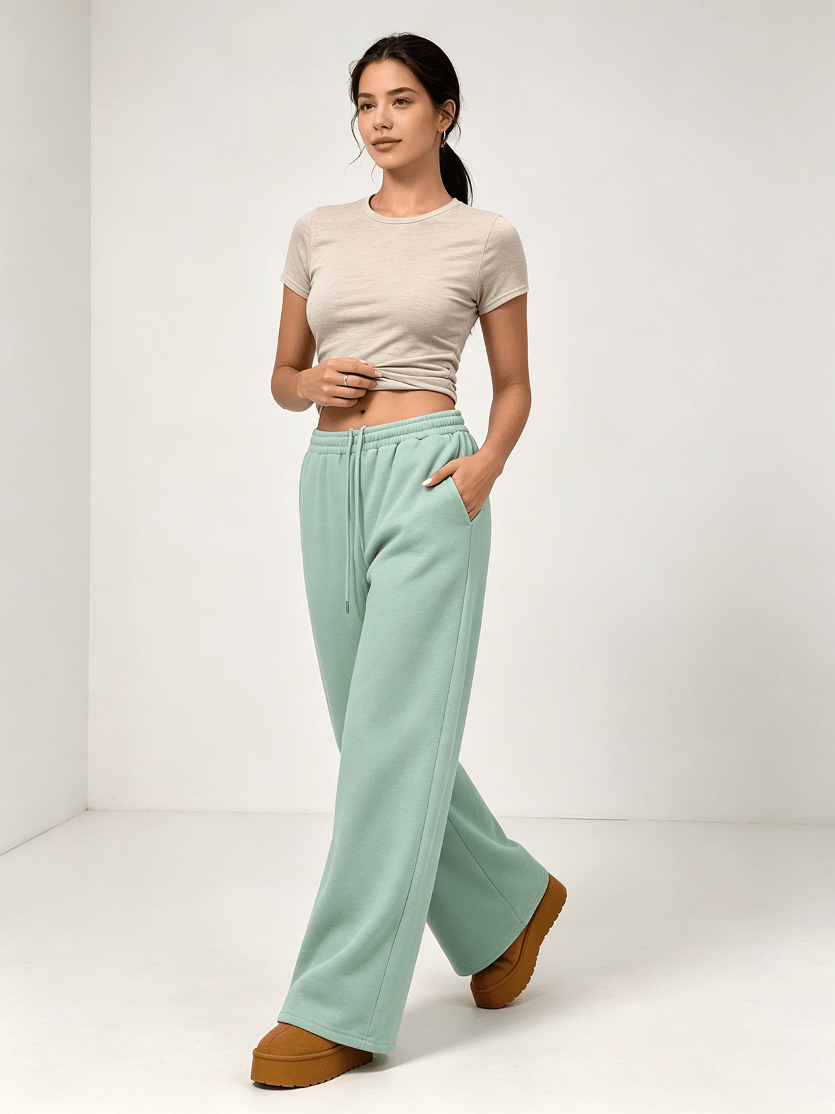 Teal Solid Regular Trousers