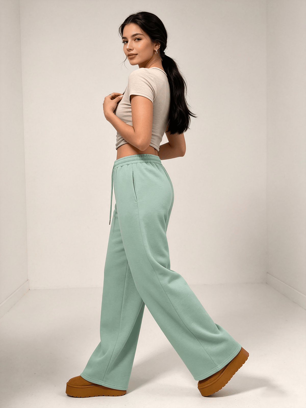 Teal Solid Regular Trousers