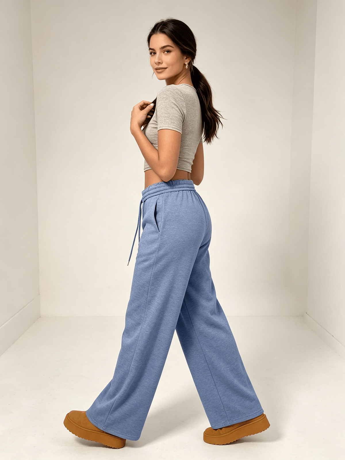 Light Blue Solid Regular Trousers