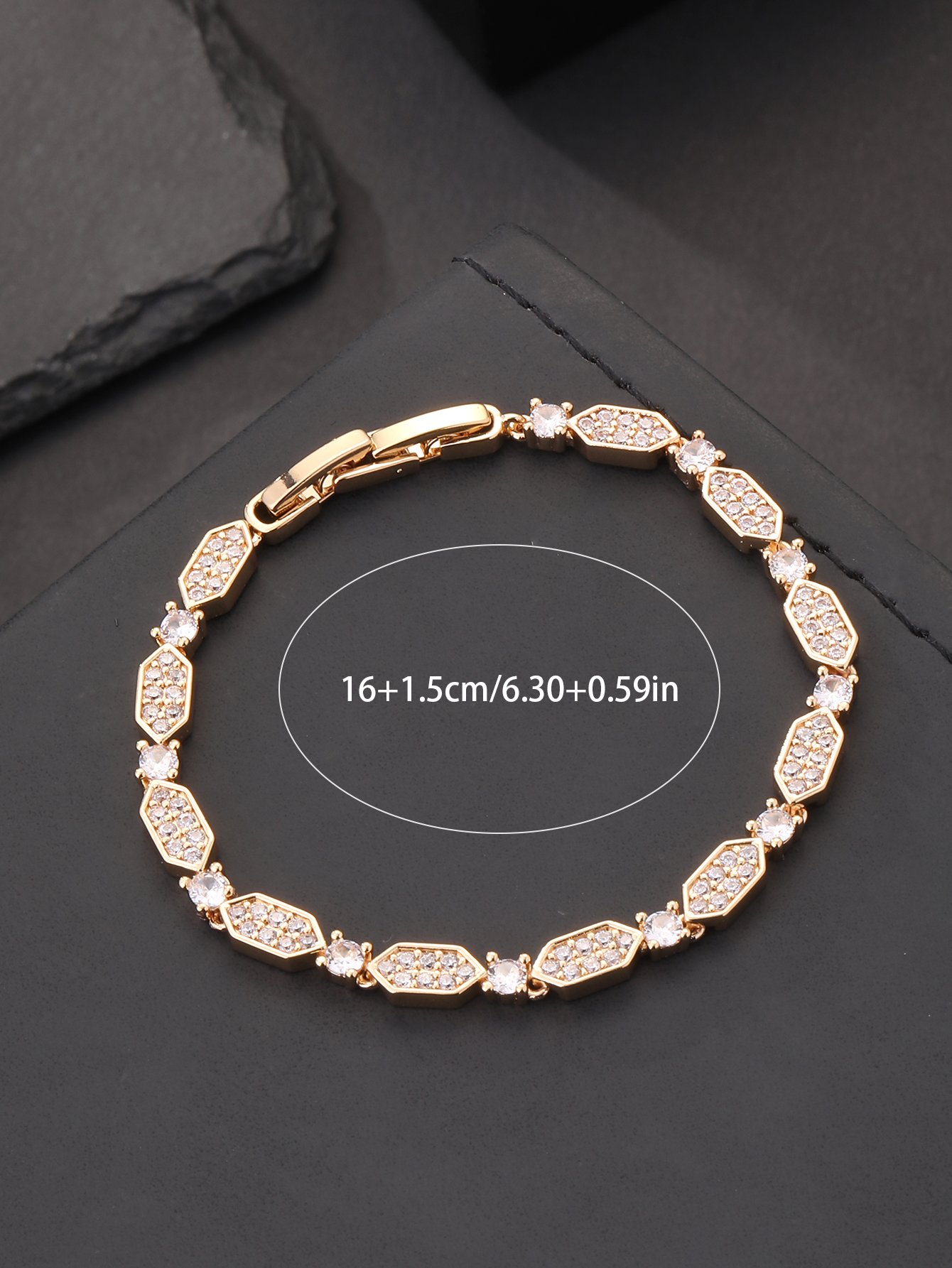 Gold honeycomb design, set with super-shiny cubic zirconia, womens bracelet, perfect for parties and dinners