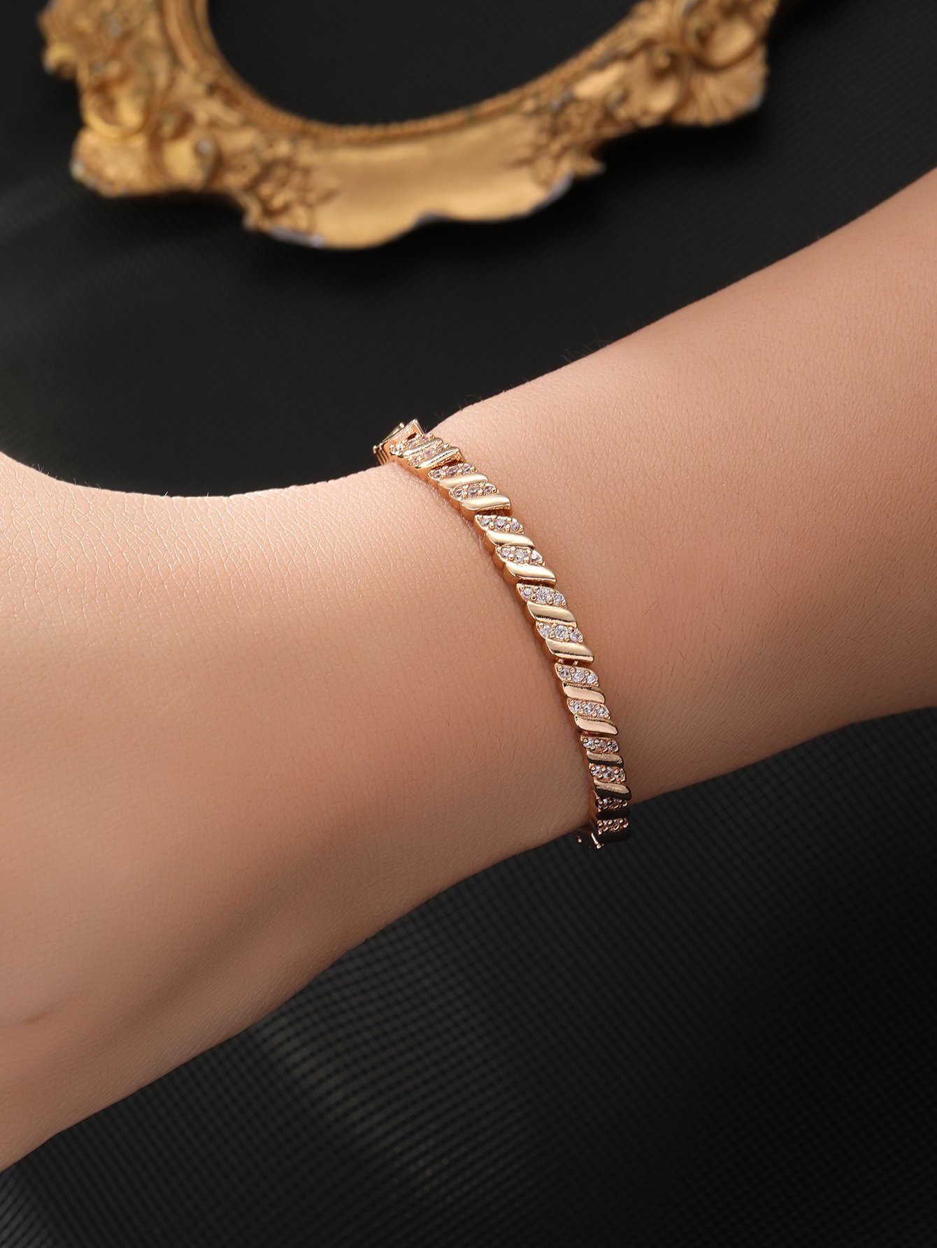Gold Zirconia Wave Bracelet for Women - and Sparkly