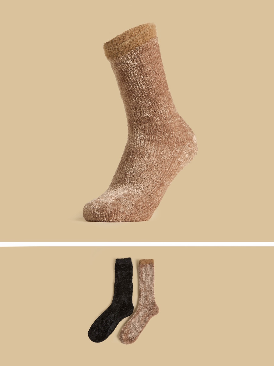 Pack of 2 - Textured Crew Length Footwarmer Socks