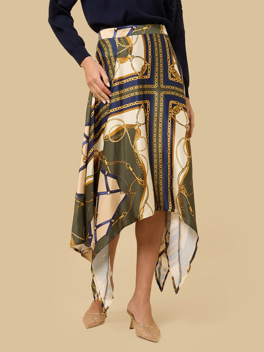 Chain Print Asymmetric Skirt