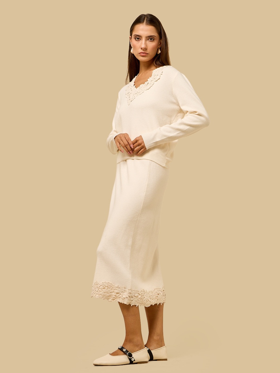 Lace Trim Midi Skirt