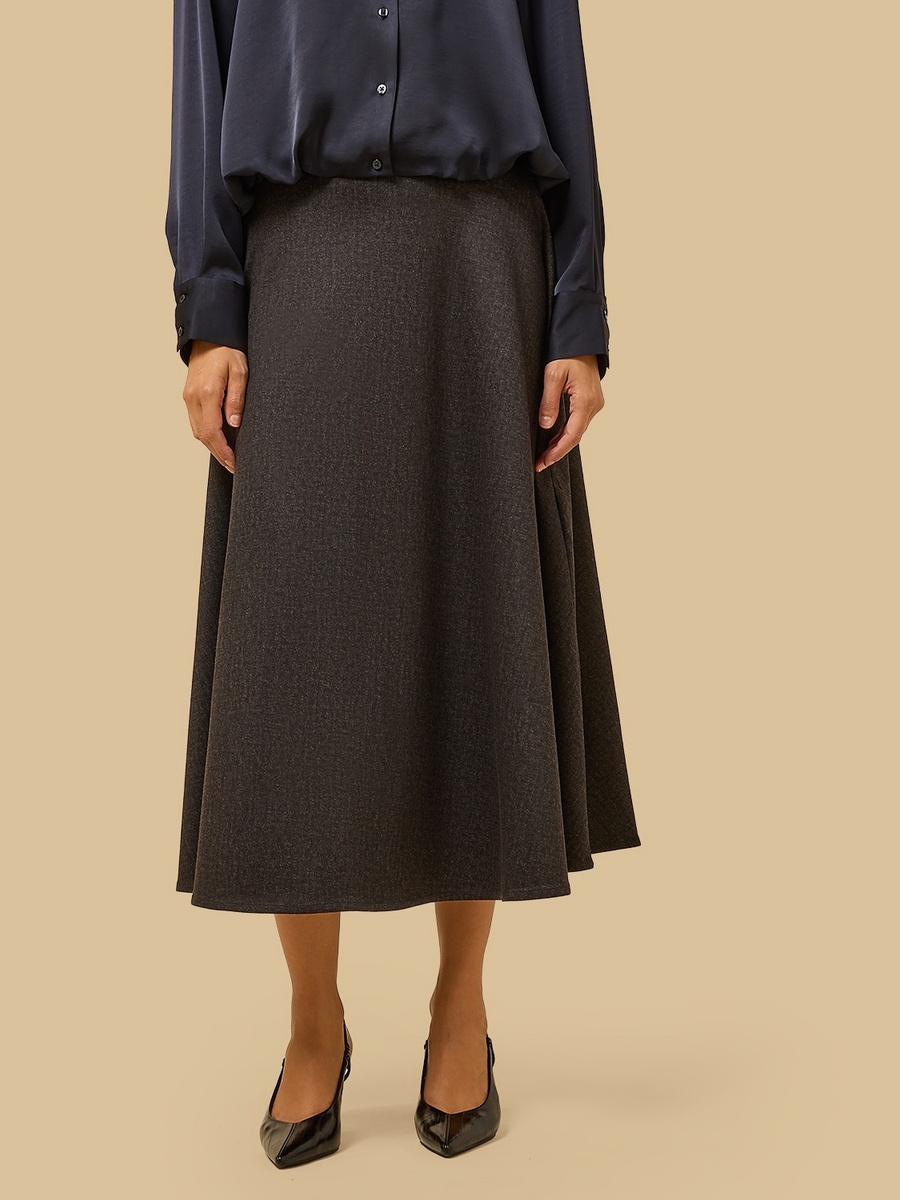 Textured Flared Denim Midi Skirt