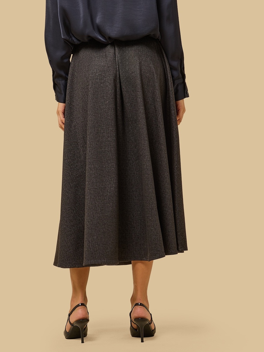 Textured Flared Denim Midi Skirt