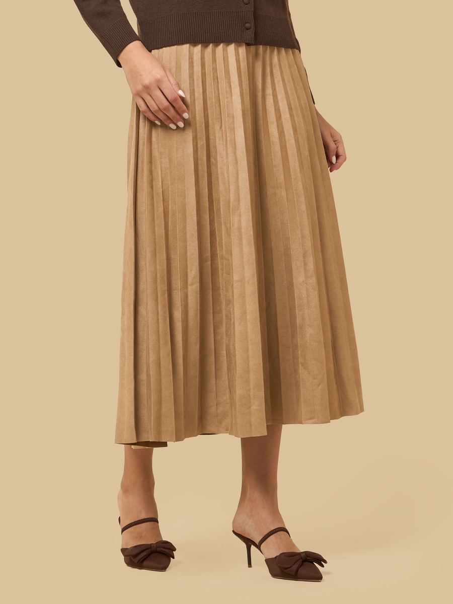 Pleated Suede Skirt with Belt