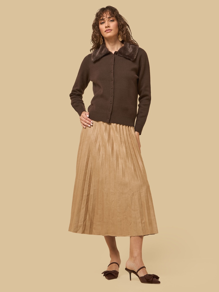 Pleated Suede Skirt with Belt