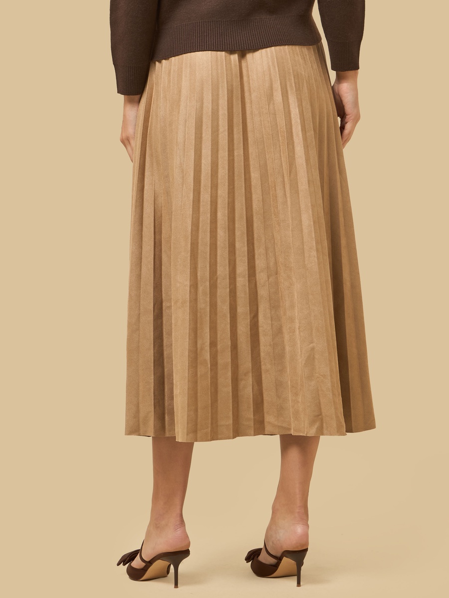 Pleated Suede Skirt with Belt