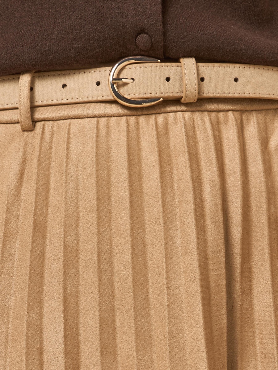 Pleated Suede Skirt with Belt