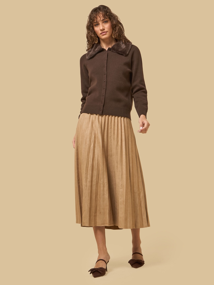 Pleated Suede Skirt with Belt