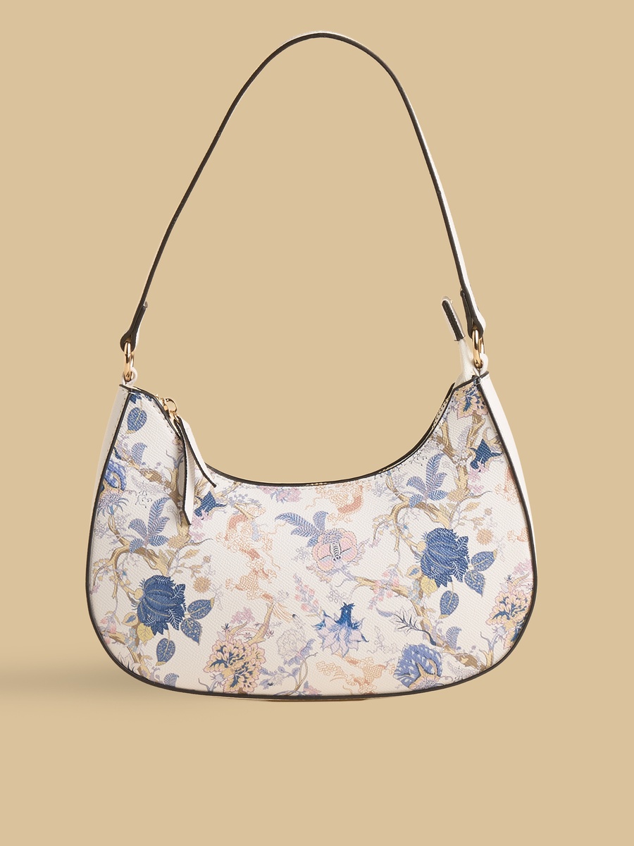 Floral Print Shoulder Bag with Zip Closure