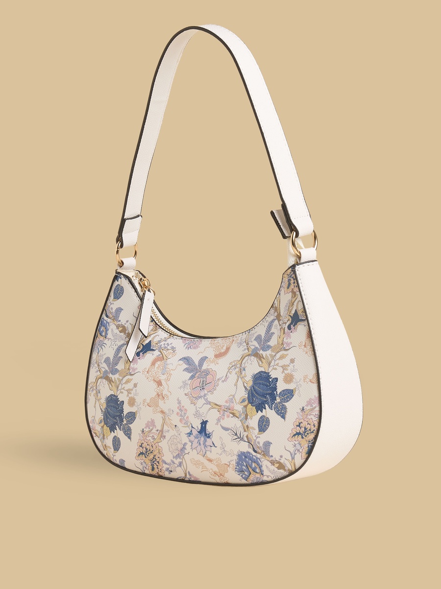 Floral Print Shoulder Bag with Zip Closure