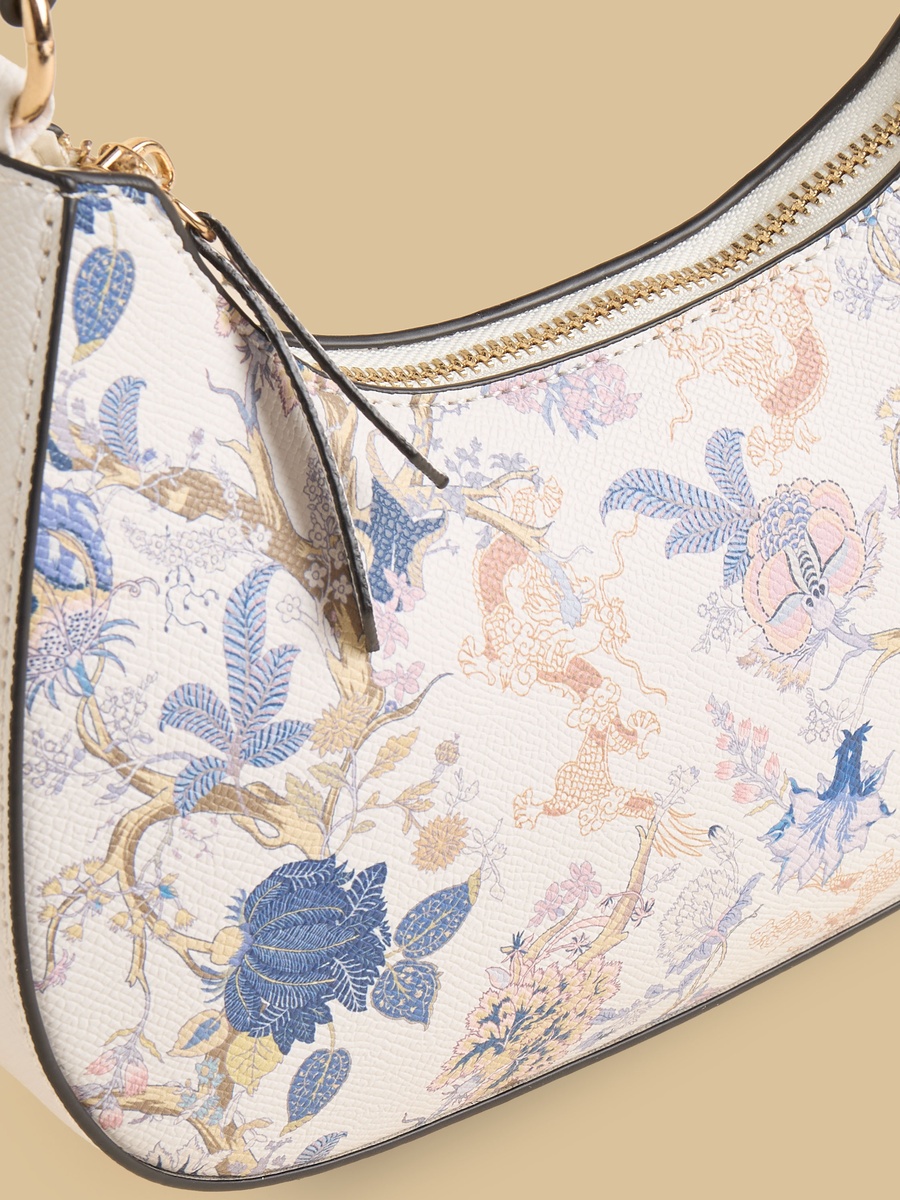Floral Print Shoulder Bag with Zip Closure