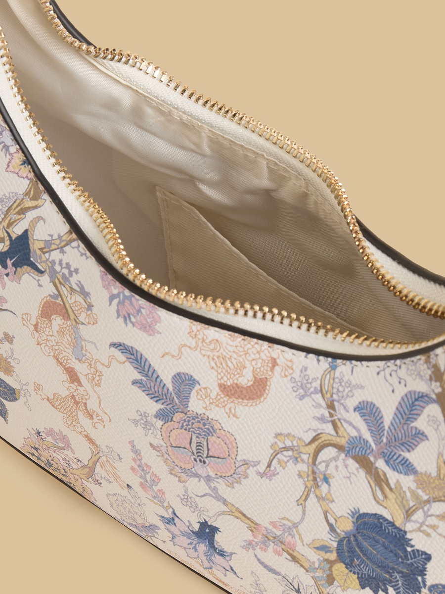 Floral Print Shoulder Bag with Zip Closure