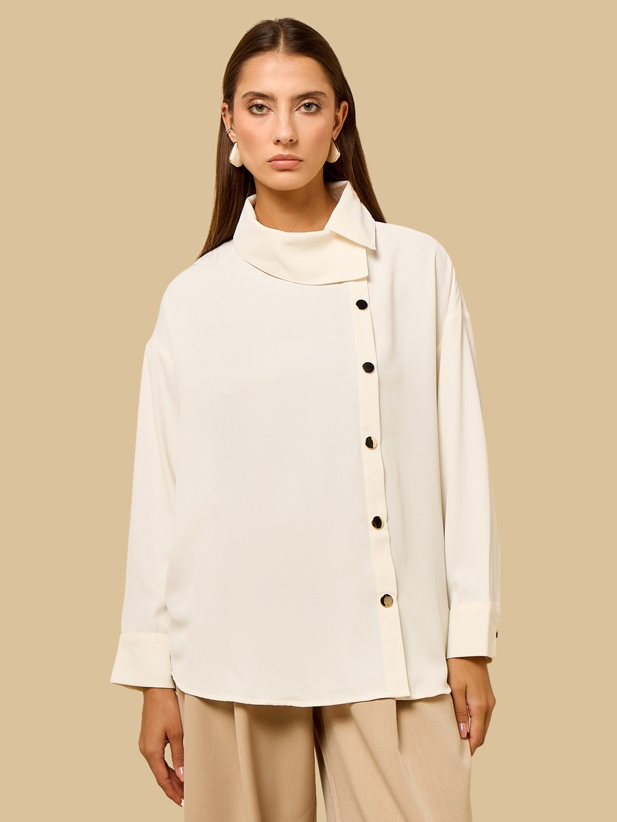 Textured Shirt with Asymmetric Collar