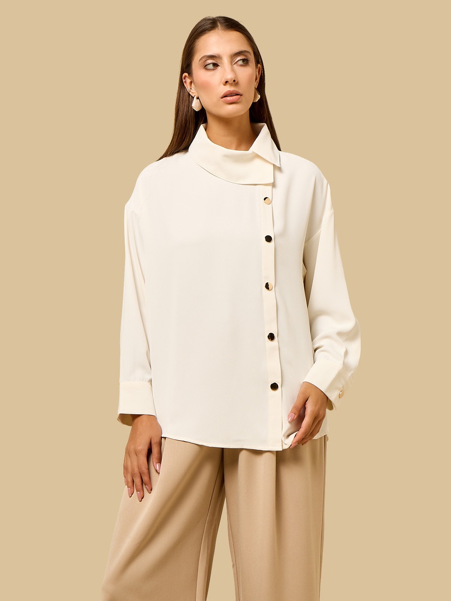 Textured Shirt with Asymmetric Collar