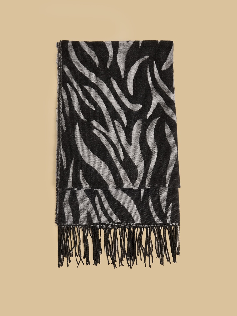 Abstract Print Scarf with Tassels