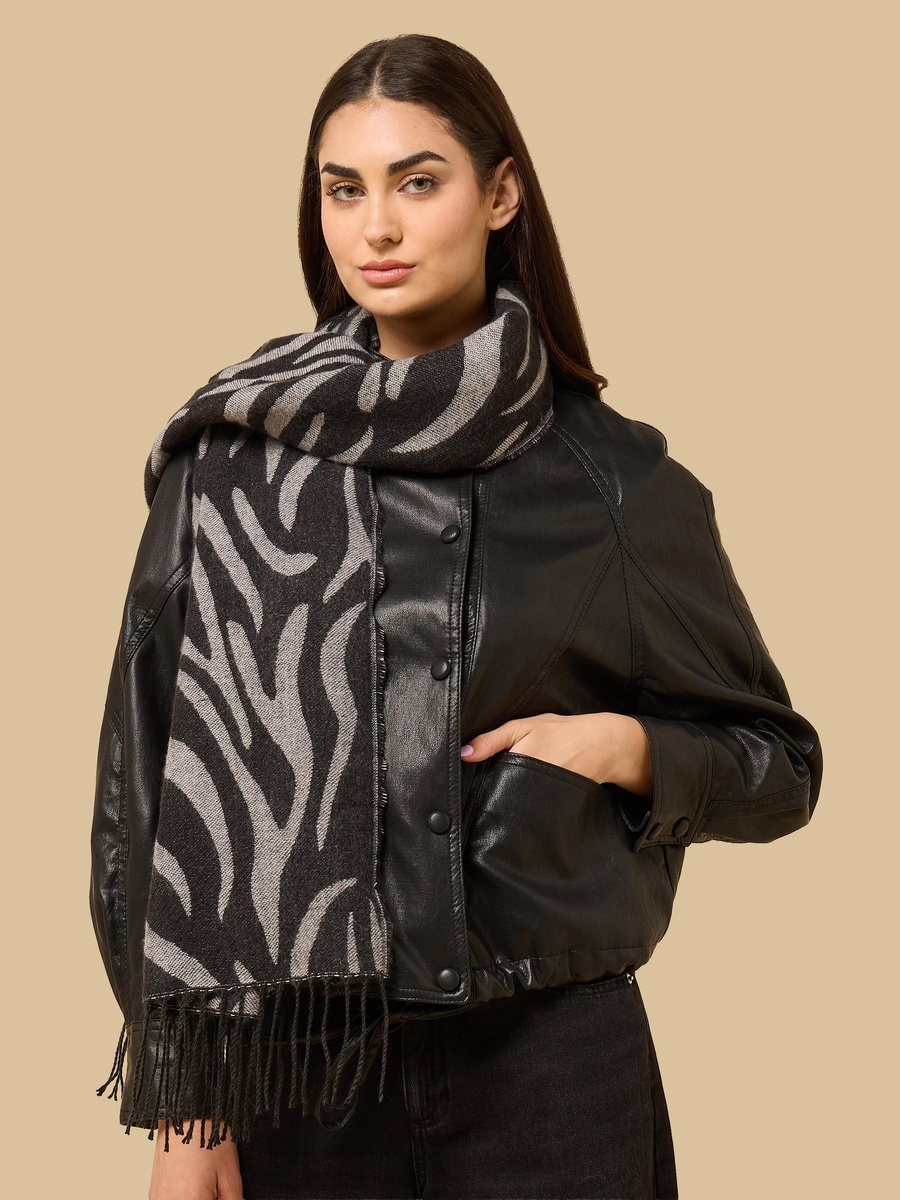 Abstract Print Scarf with Tassels