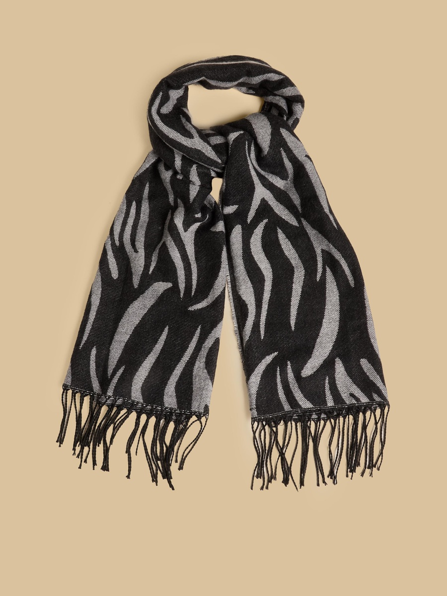 Abstract Print Scarf with Tassels