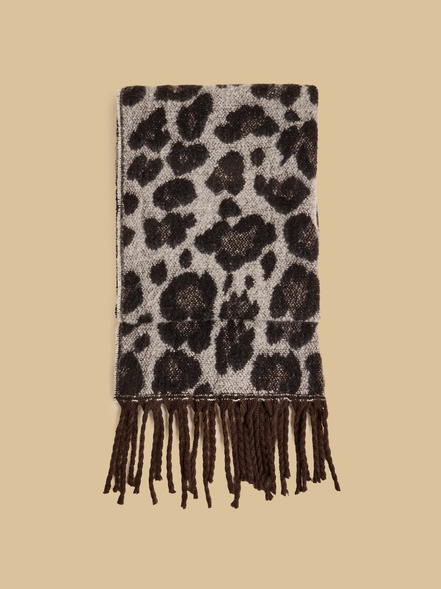 Animal Print Scarf with Tassels