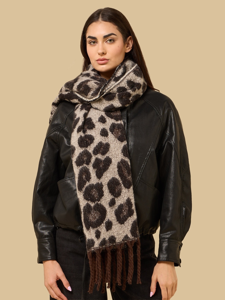 Animal Print Scarf with Tassels