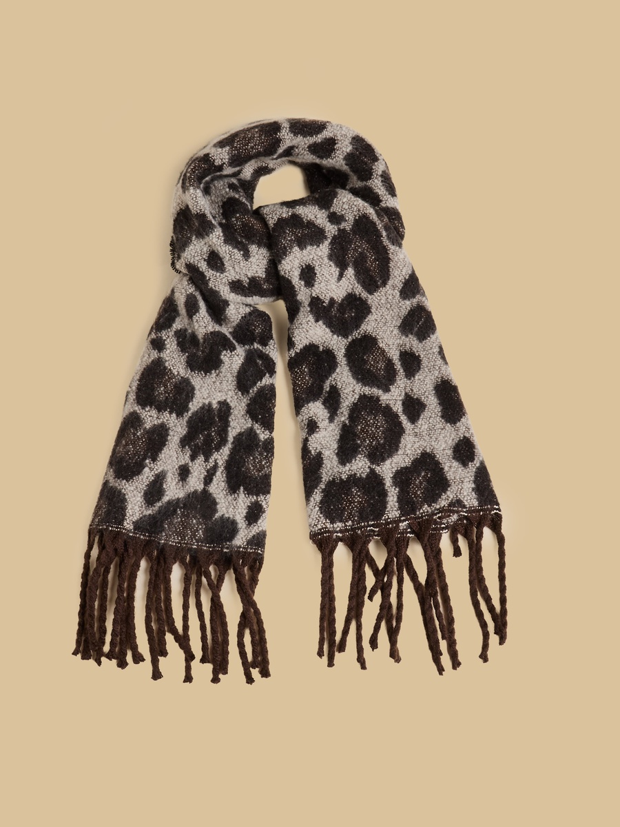 Animal Print Scarf with Tassels